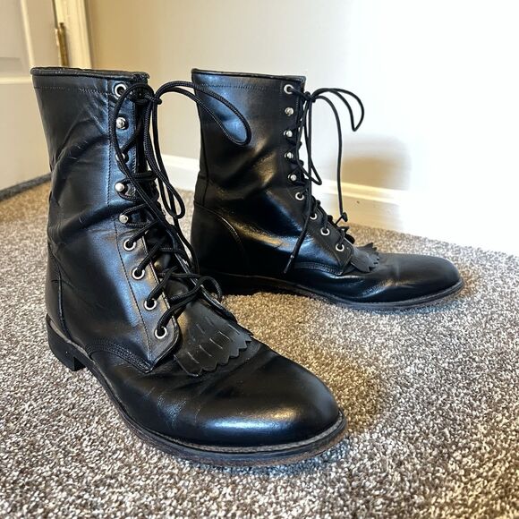 Vintage Justin 506 Black Lace-Up Boots - Picture 1 of 12